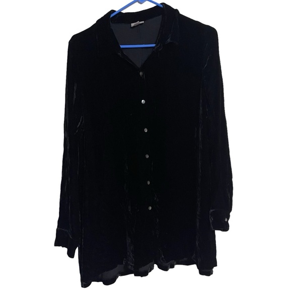J Jill black silk blend long sleeve tunic top mother of pearl buttons large - Picture 1 of 9
